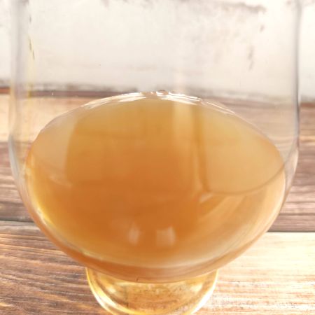 「発酵ウコンドリンクGOLD X」をテイスティンググラスに注いだ画像